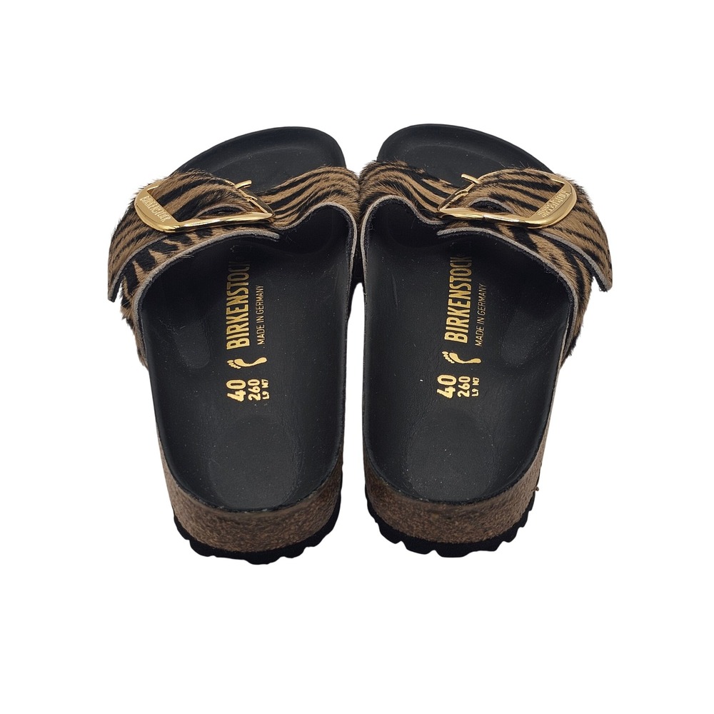 Birkenstock Madrid Big Buckle Slide 40/ 9N Cowhide Safari Zebra Tiger Maximalist - Picture 4 of 10